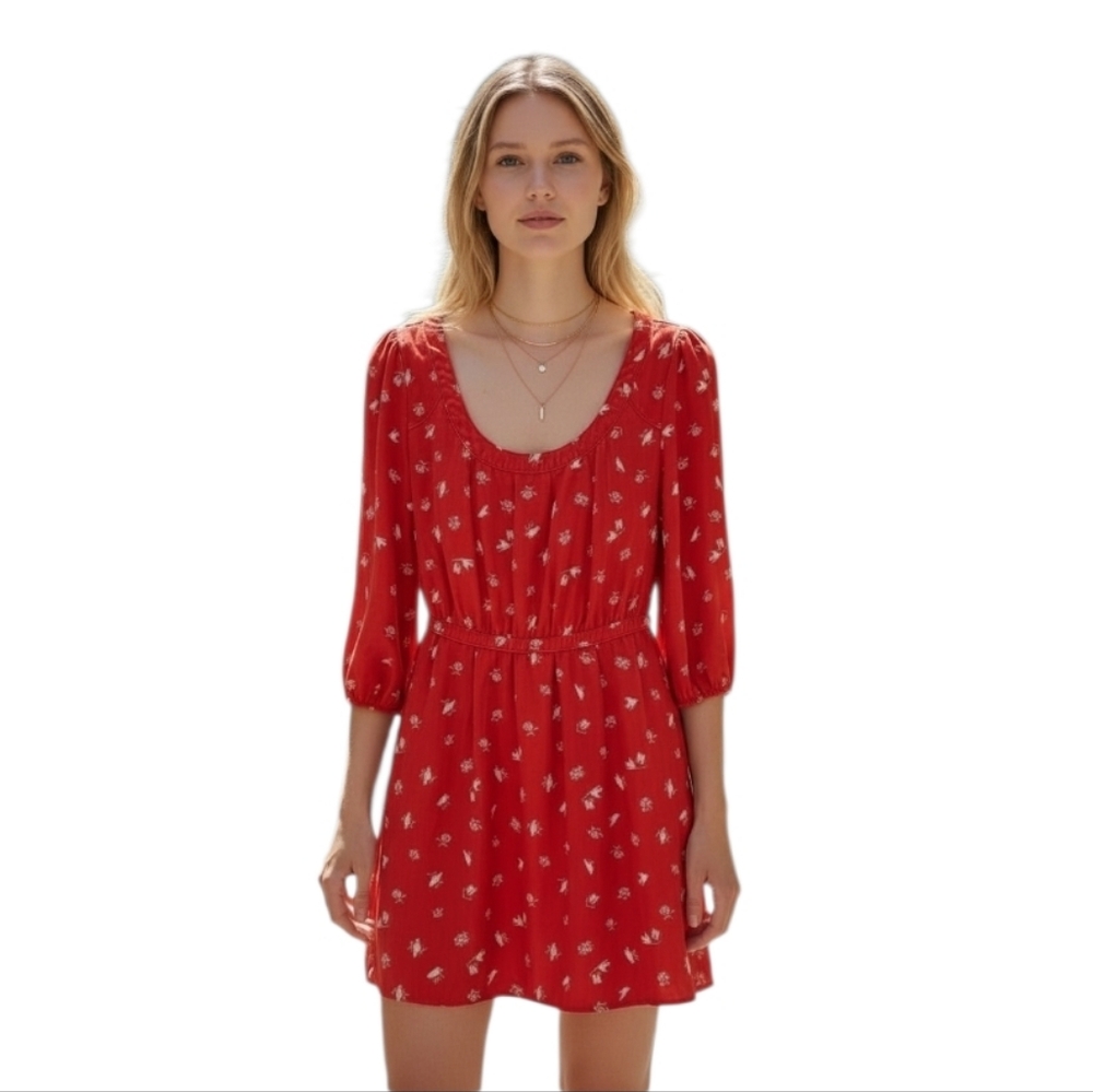UO Cooperative Red Long Sleeve Mini Dress Pockets Elastic Waist size medium